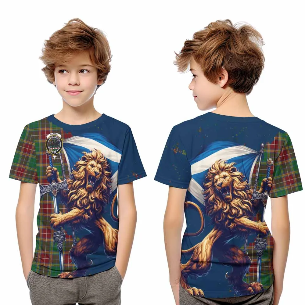 Baxter Tartan Family Crest Kid T-Shirt with Scottish Majestic Lion