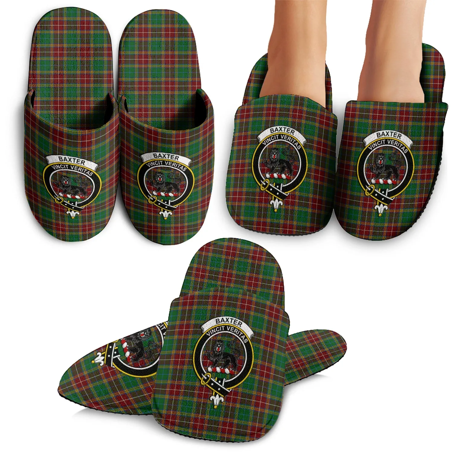 Baxter Tartan Home Slippers with Family Crest