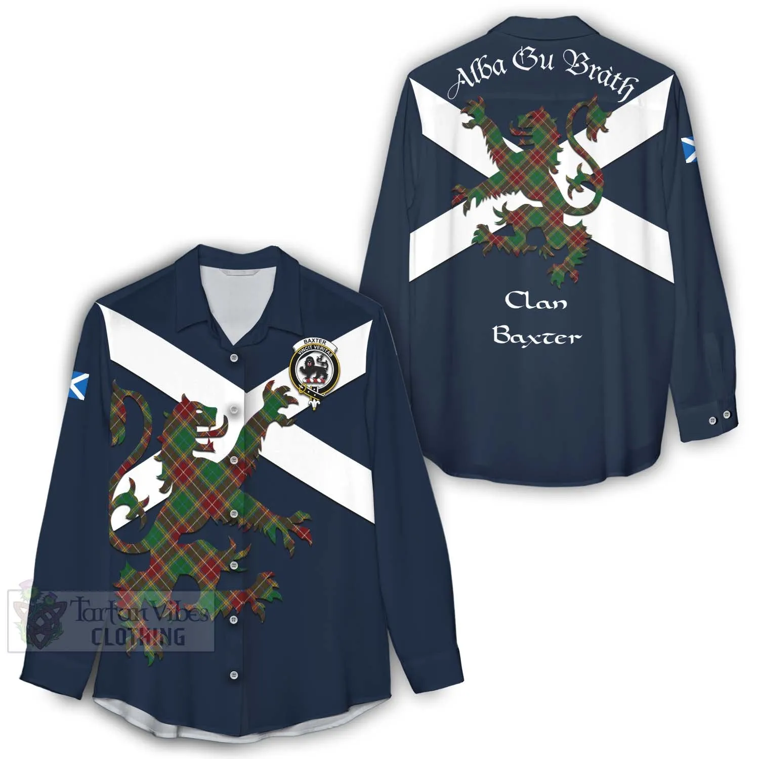 Baxter Tartan Lion Rampant Women's Casual Shirt Proudly Display Your Heritage with Alba Gu Brath and Clan Name