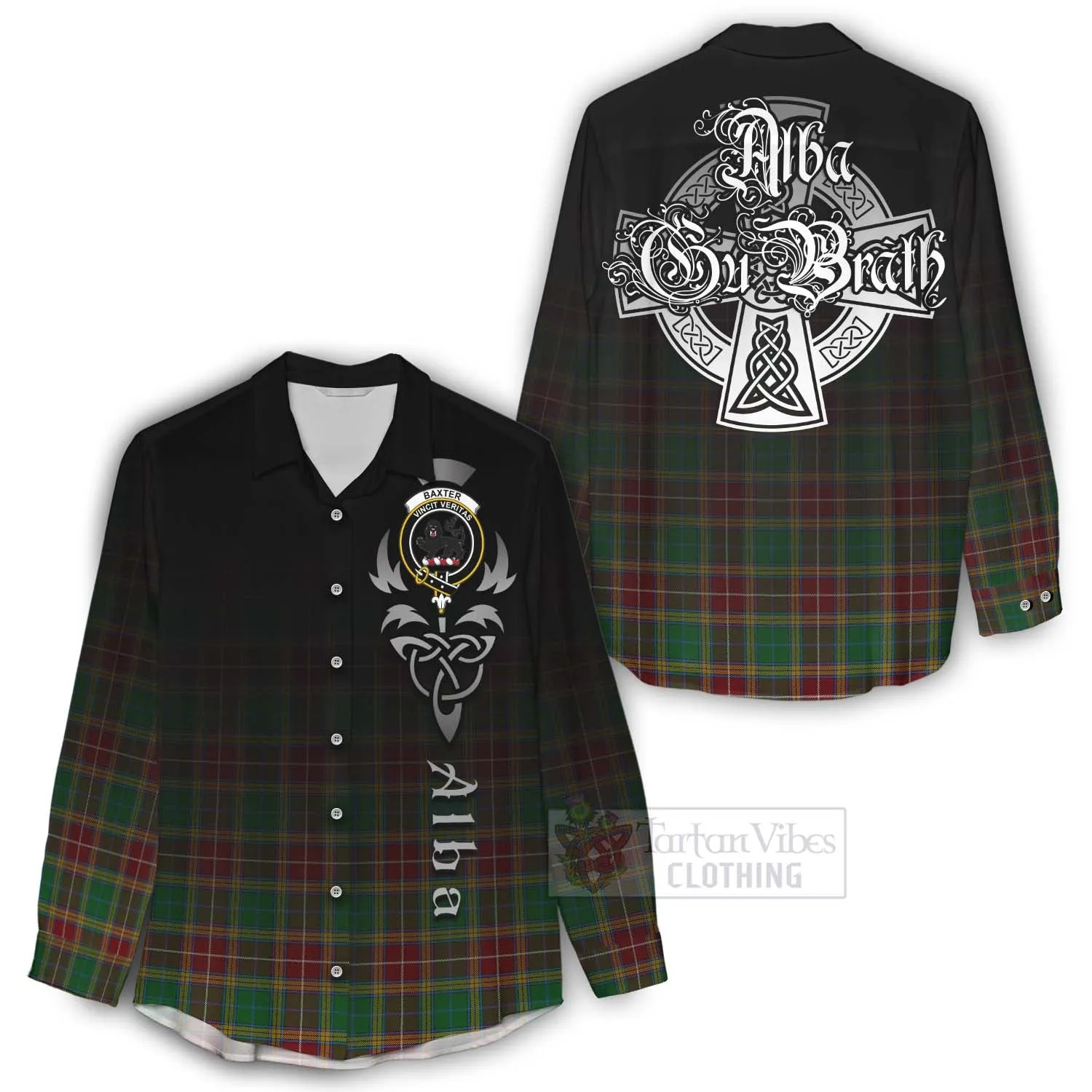 Baxter Tartan Women's Casual Shirt Featuring Alba Gu Brath Family Crest Celtic Inspired