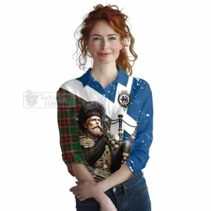 Baxter Tartan Women's Casual Shirt with Family Crest Scottish Bagpiper Vibes