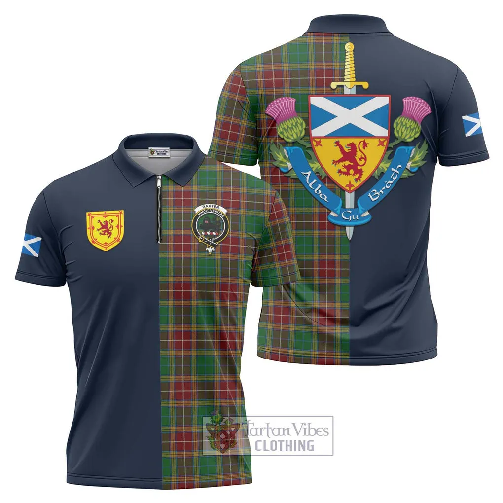 Baxter Tartan Zipper Polo Shirt Alba with Scottish Lion Royal Arm Half Style