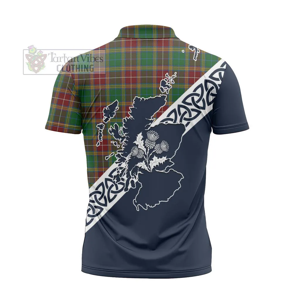 Baxter Tartan Zipper Polo Shirt Featuring Thistle and Scotland Map