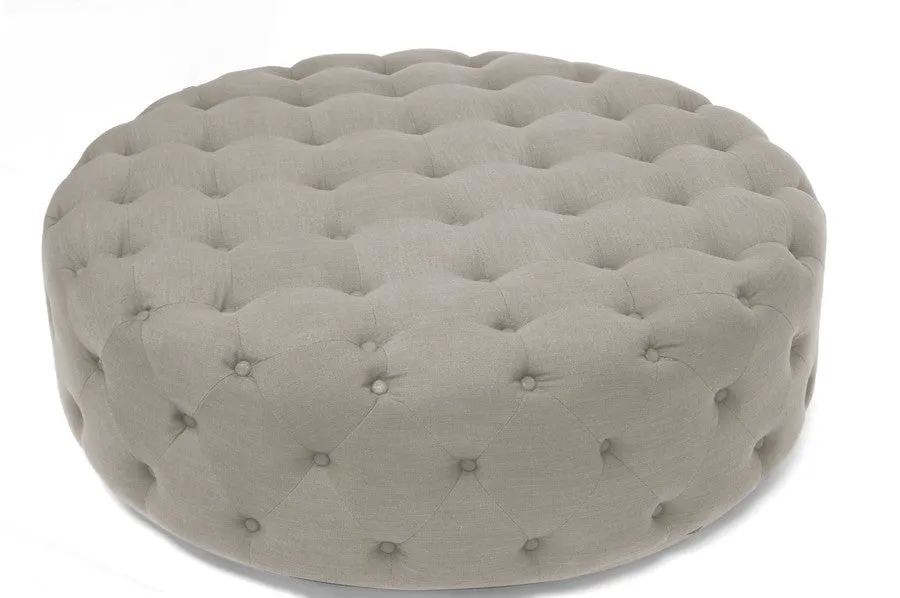 Baxton Studio Cardiff Beige Linen Tufted Ottoman