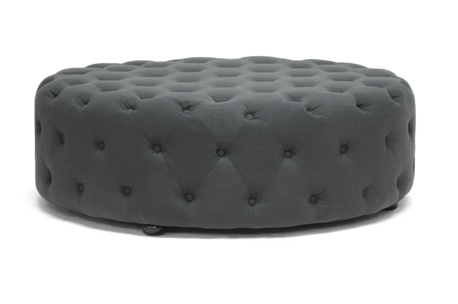 Baxton Studio Cardiff Beige Linen Tufted Ottoman