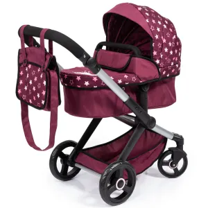 Bayer Design Dolls: Pram Xeo - Burgundy with White Stars and Unicorn Motif