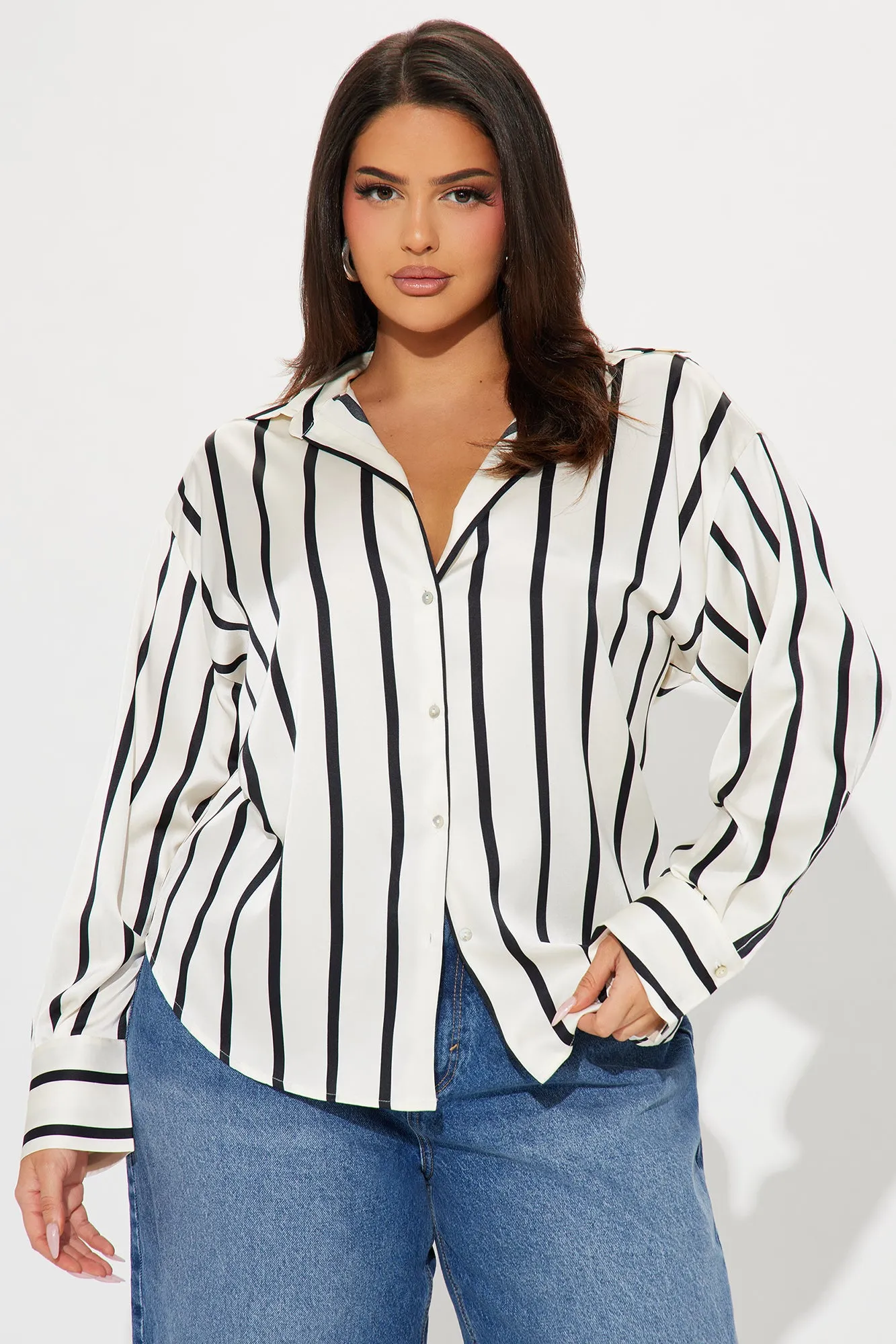 Bayside Satin Shirt - White/Black