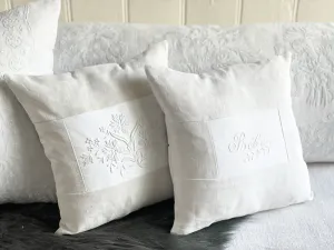 Bébé - An Antique French White on White 'Bébé' Embroidered 30cm Cushion