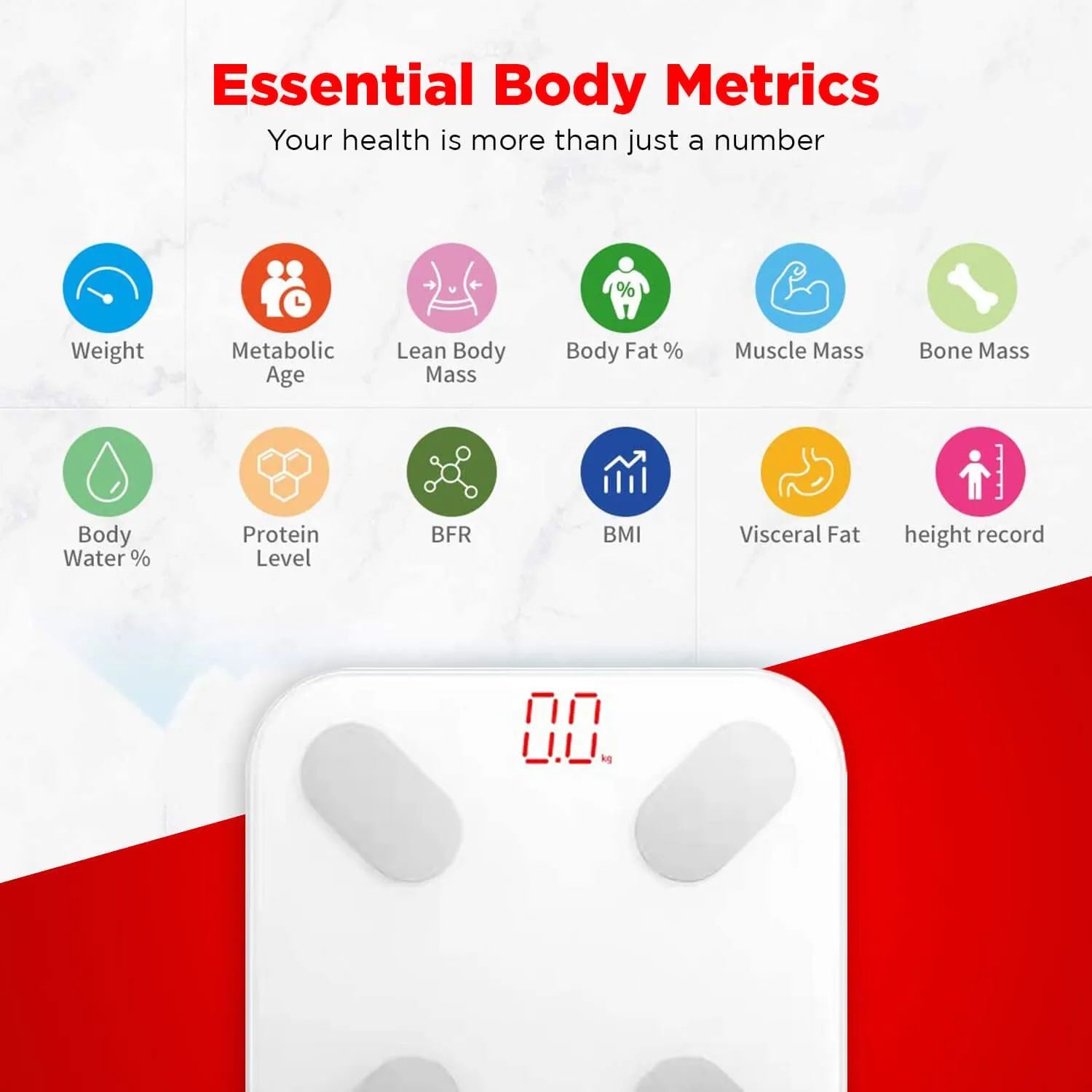 BCA-150?mart Bluetooth Body Fat Scale - Smart BMI Digital Bathroom Wireless Weight Scale & Body Composition Analyser with Smartphone App