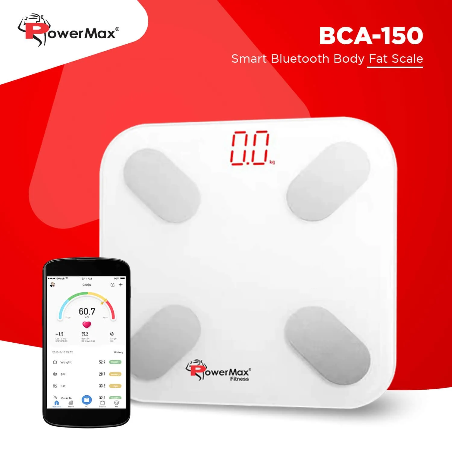 BCA-150?mart Bluetooth Body Fat Scale - Smart BMI Digital Bathroom Wireless Weight Scale & Body Composition Analyser with Smartphone App