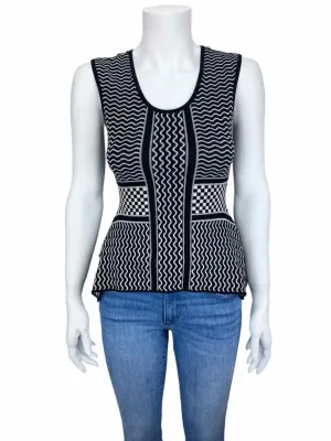 BCBG MAXAZRIA Women's Jacquard Peplum Sweater Tank Black White Size XS