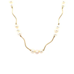 BCJ Estate Jewelry Yellow Gold Pearl Station Necklace