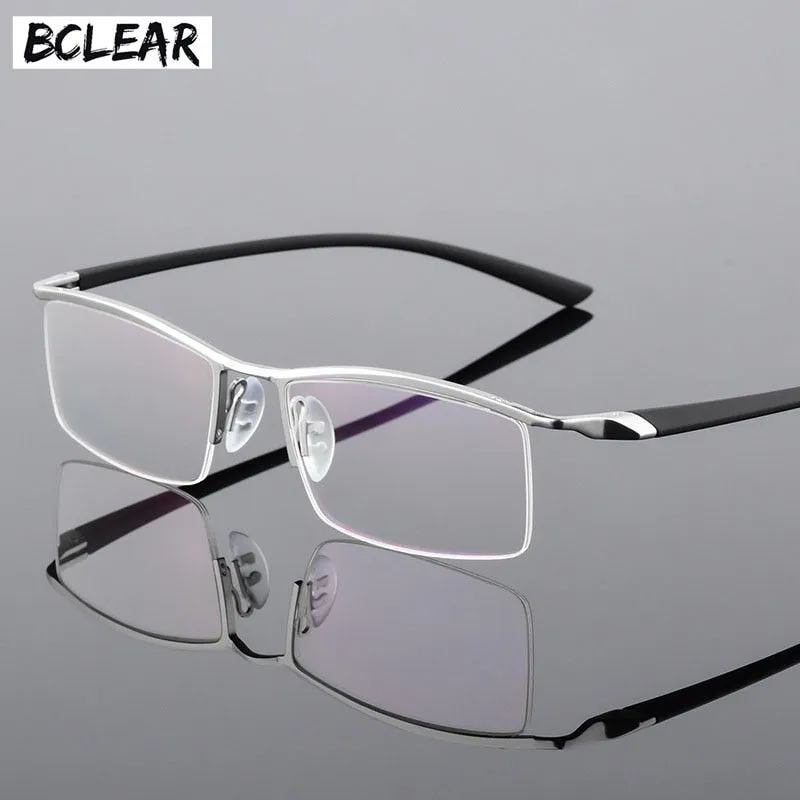 Bclear Men's Browline Semi Rim Eyeglasses Alloy 8190