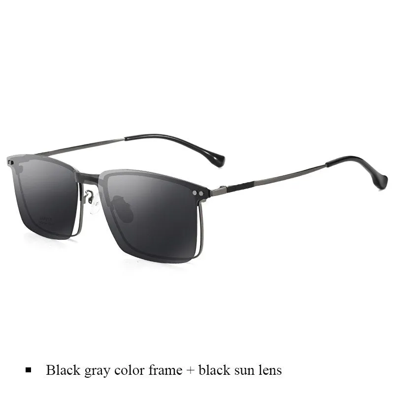 Bclear Men's Full Rim Square Alloy Frame Eyeglasses With Clip On Polarized Sunglasses Zt94016