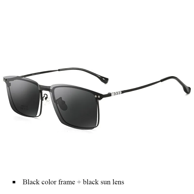 Bclear Men's Full Rim Square Alloy Frame Eyeglasses With Clip On Polarized Sunglasses Zt94016