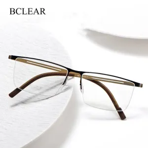 Bclear Men's Semi Rim Square Brow Line Titanium Eyeglasses 0129