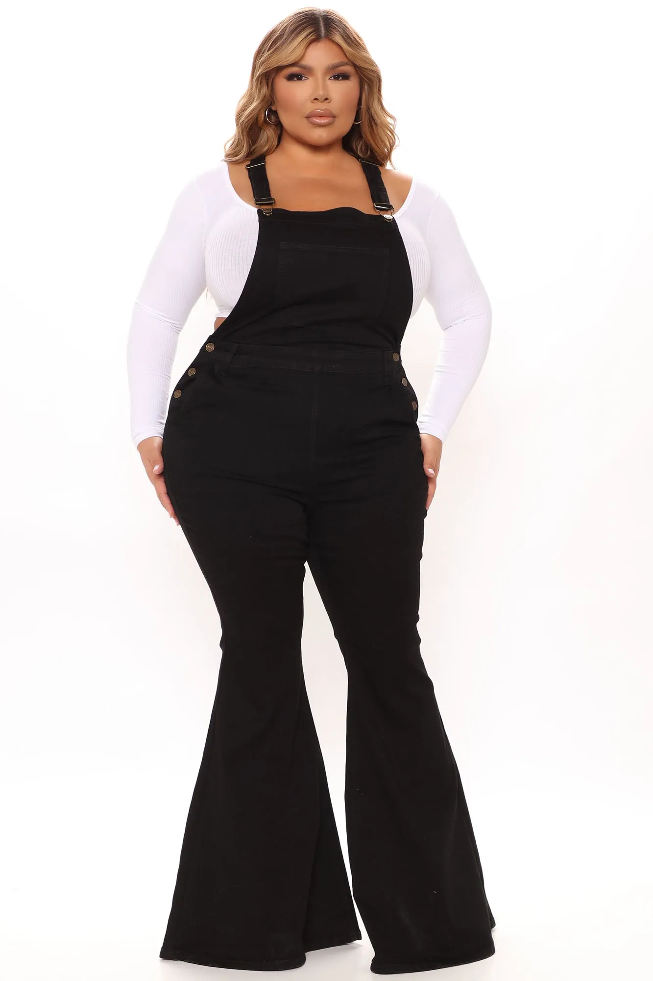 Be Daring Stretch Flare Overalls - Black