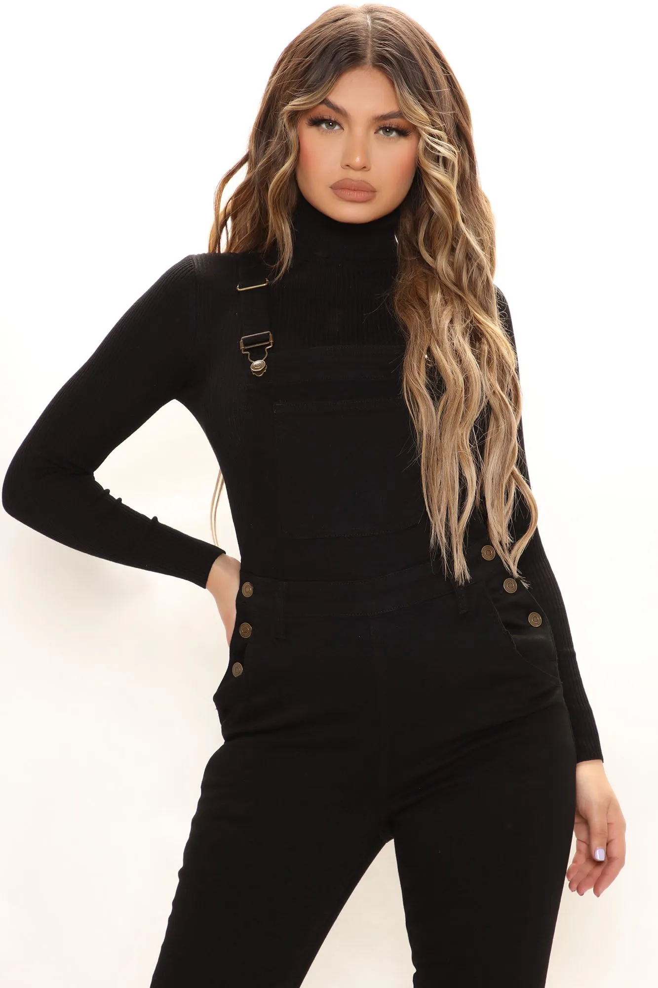 Be Daring Stretch Flare Overalls - Black