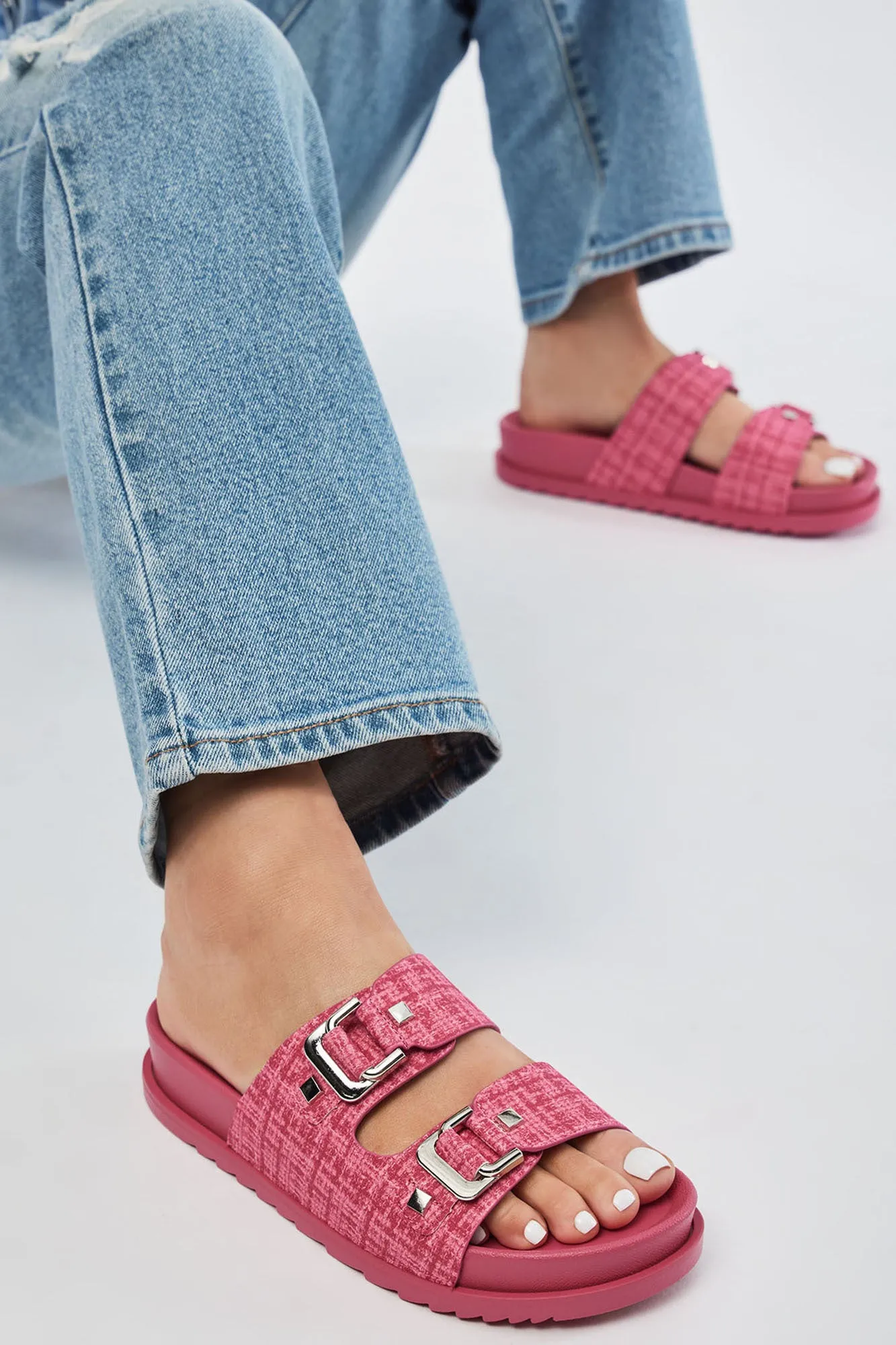 Be Ready Tweed Slides - Pink