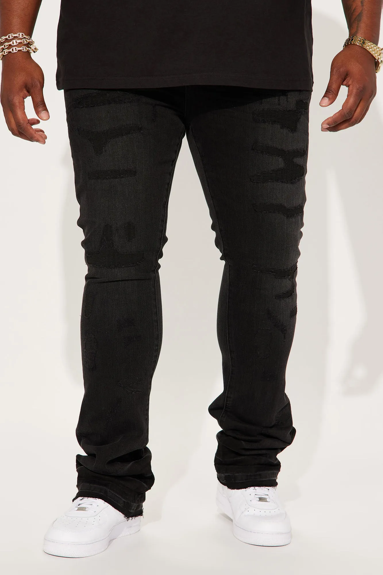 Be Real Stacked Skinny Flare Jeans - Black