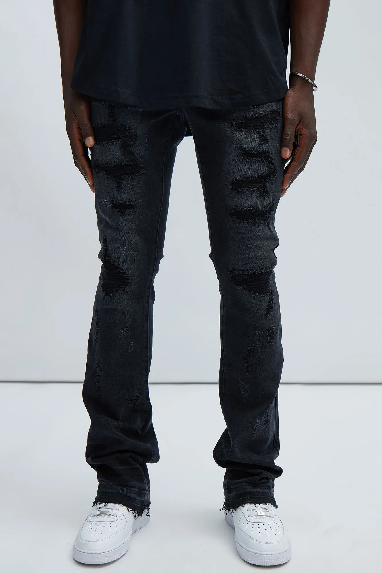 Be Real Stacked Skinny Flare Jeans - Black