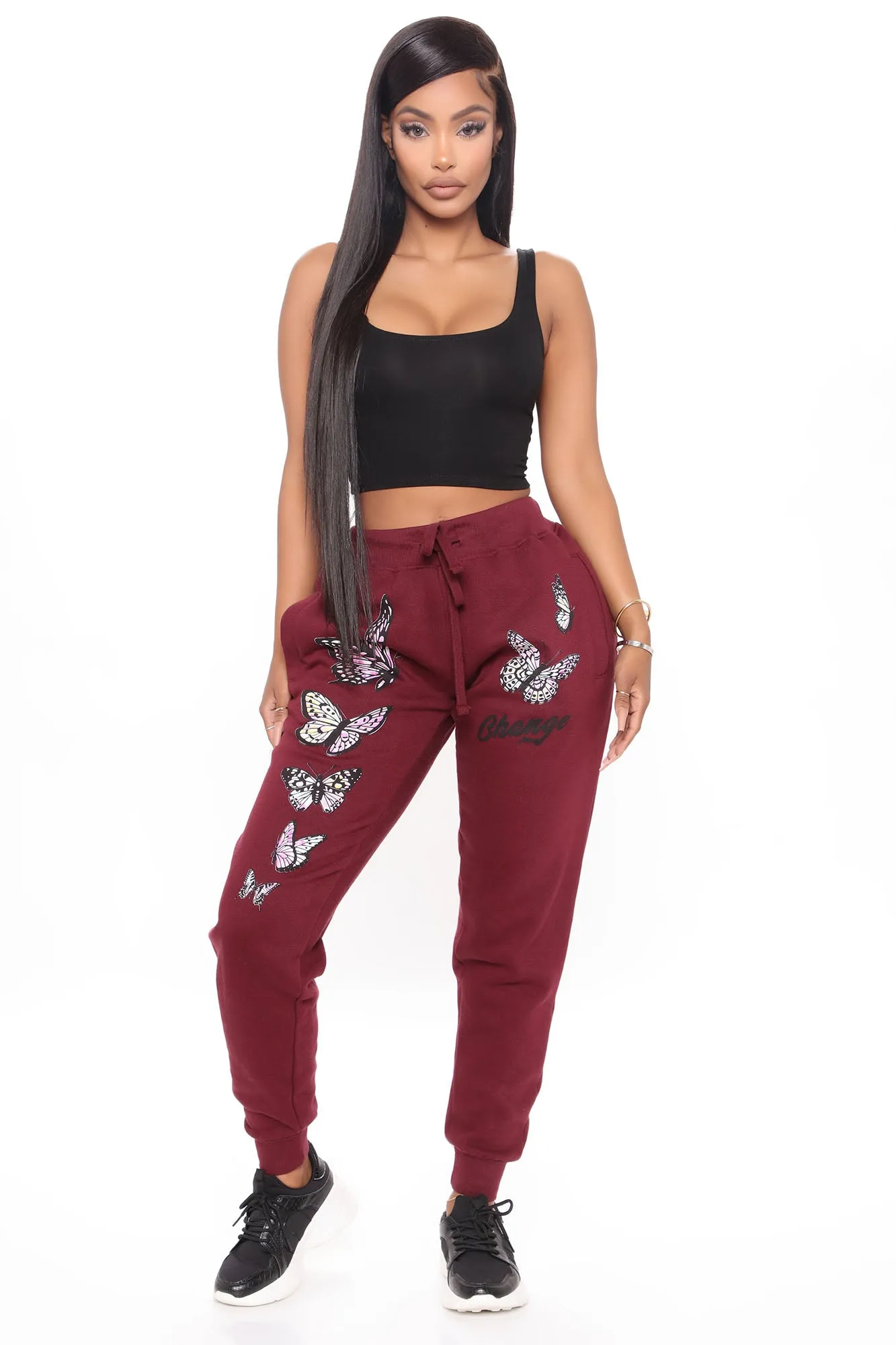 Be The Change Butterfly Sweatpants - Burgundy