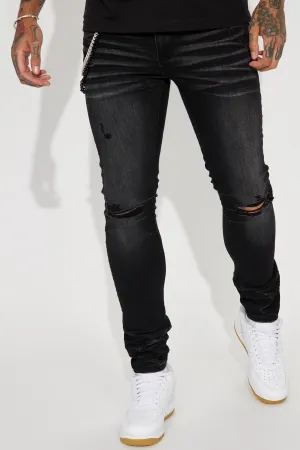 Be There Ripped Stacked Skinny Jeans - Black