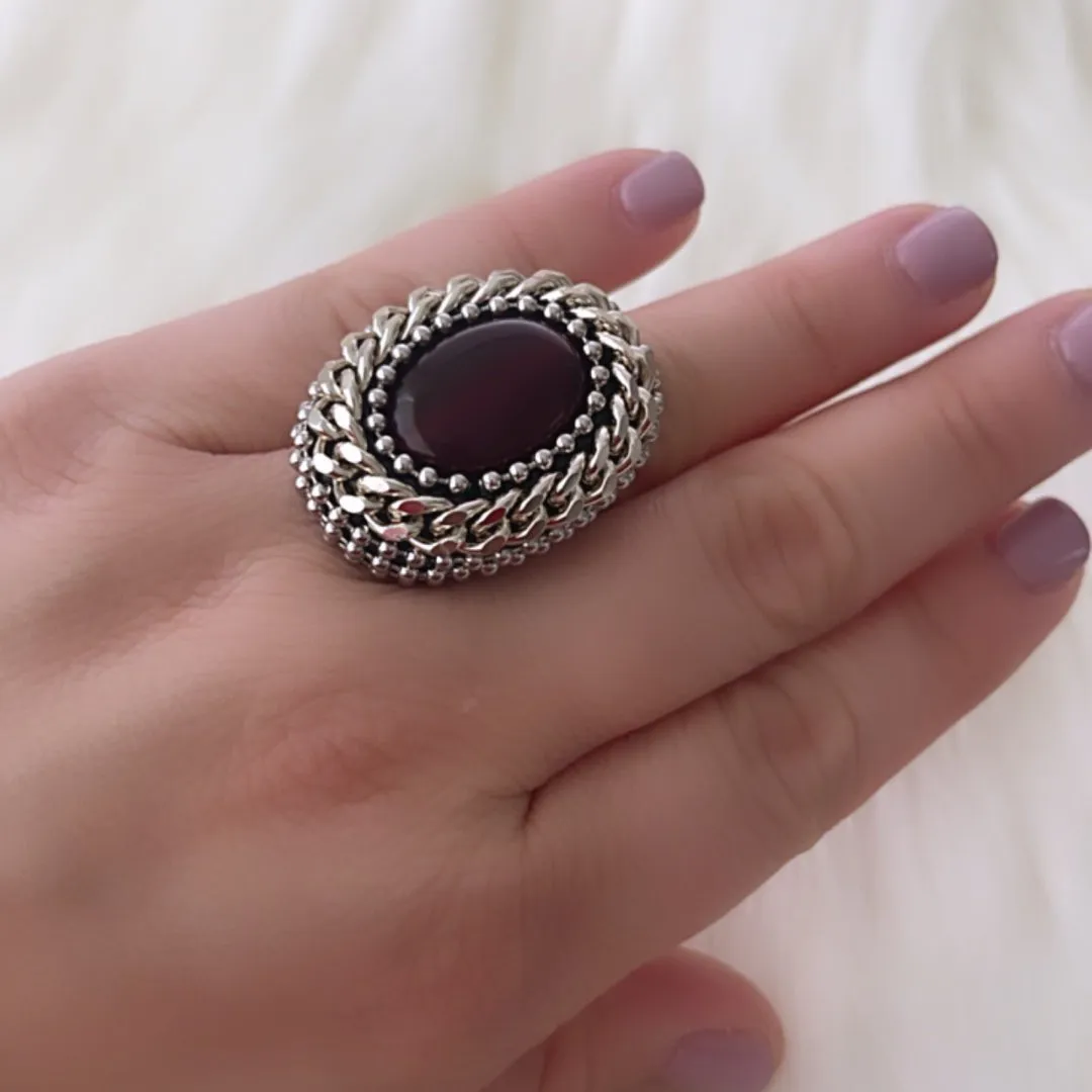 B.E. WINE RED SWAROVSKI CRYSTAL ADJUSTABLE RING