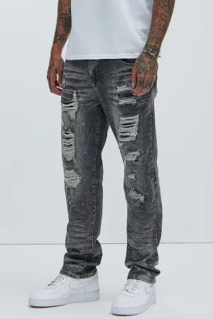 Be With It Distressed Straight Jeans - Grey