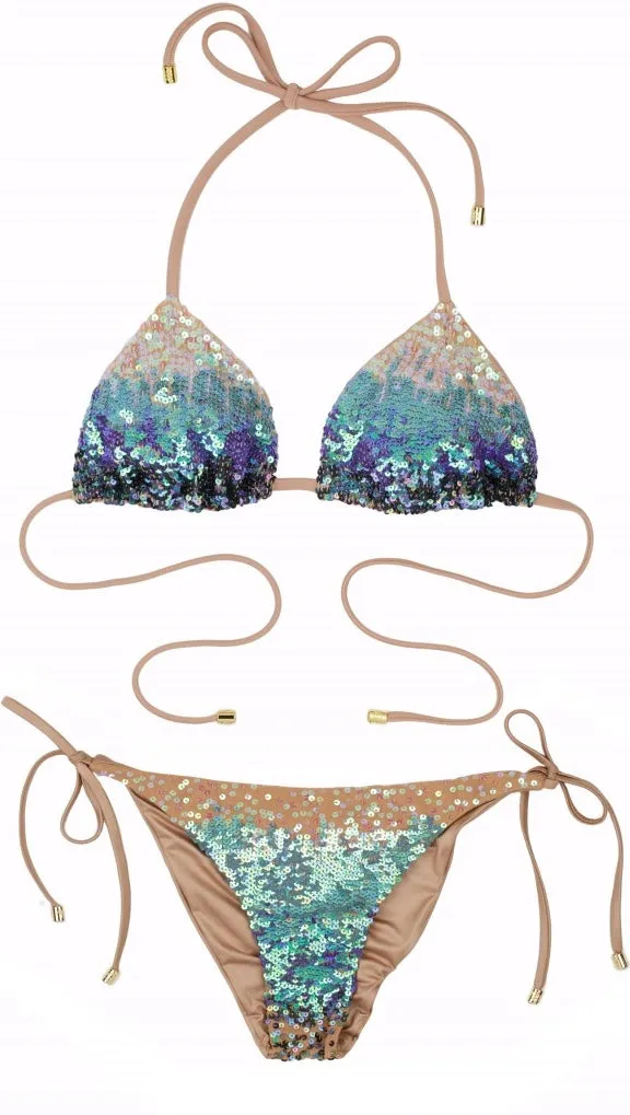 Beach Bunny Ariel Mermaid Blue Ombre Sequin Triangle Bikini Top