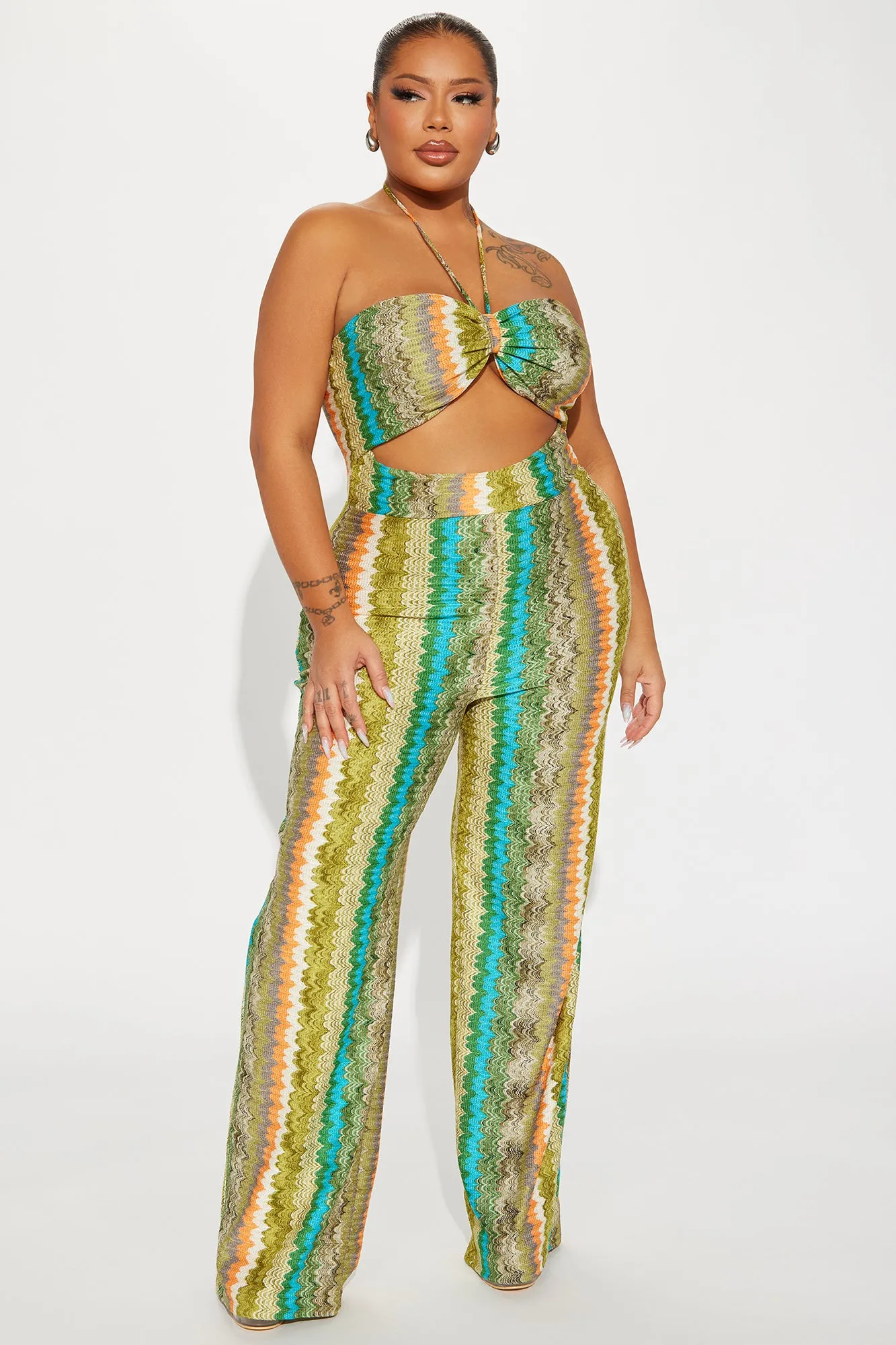 Beach Days Crochet Jumpsuit - Green/combo