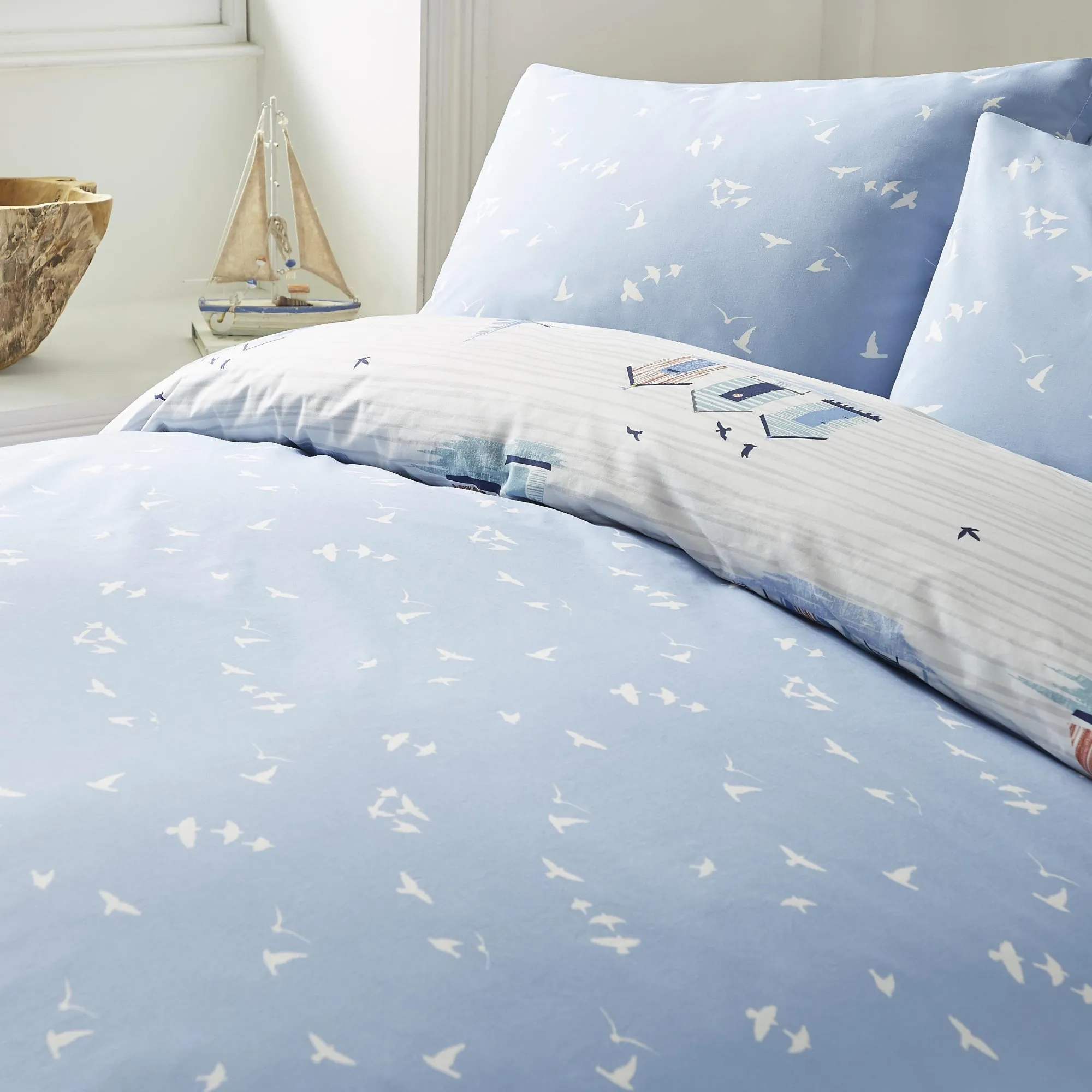 Beach Huts  Duvet Cover Set by Fusion in Blue