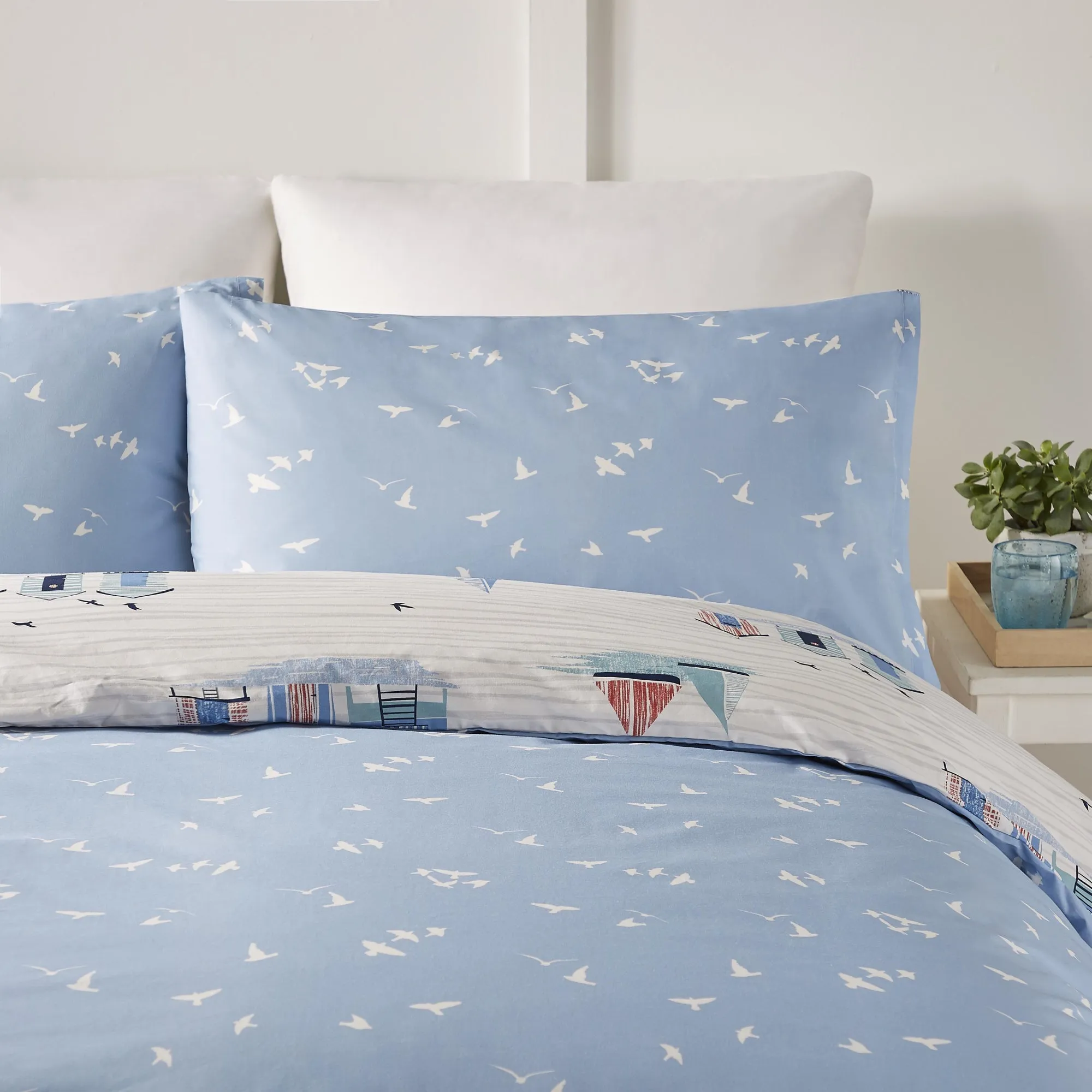 Beach Huts  Duvet Cover Set by Fusion in Blue