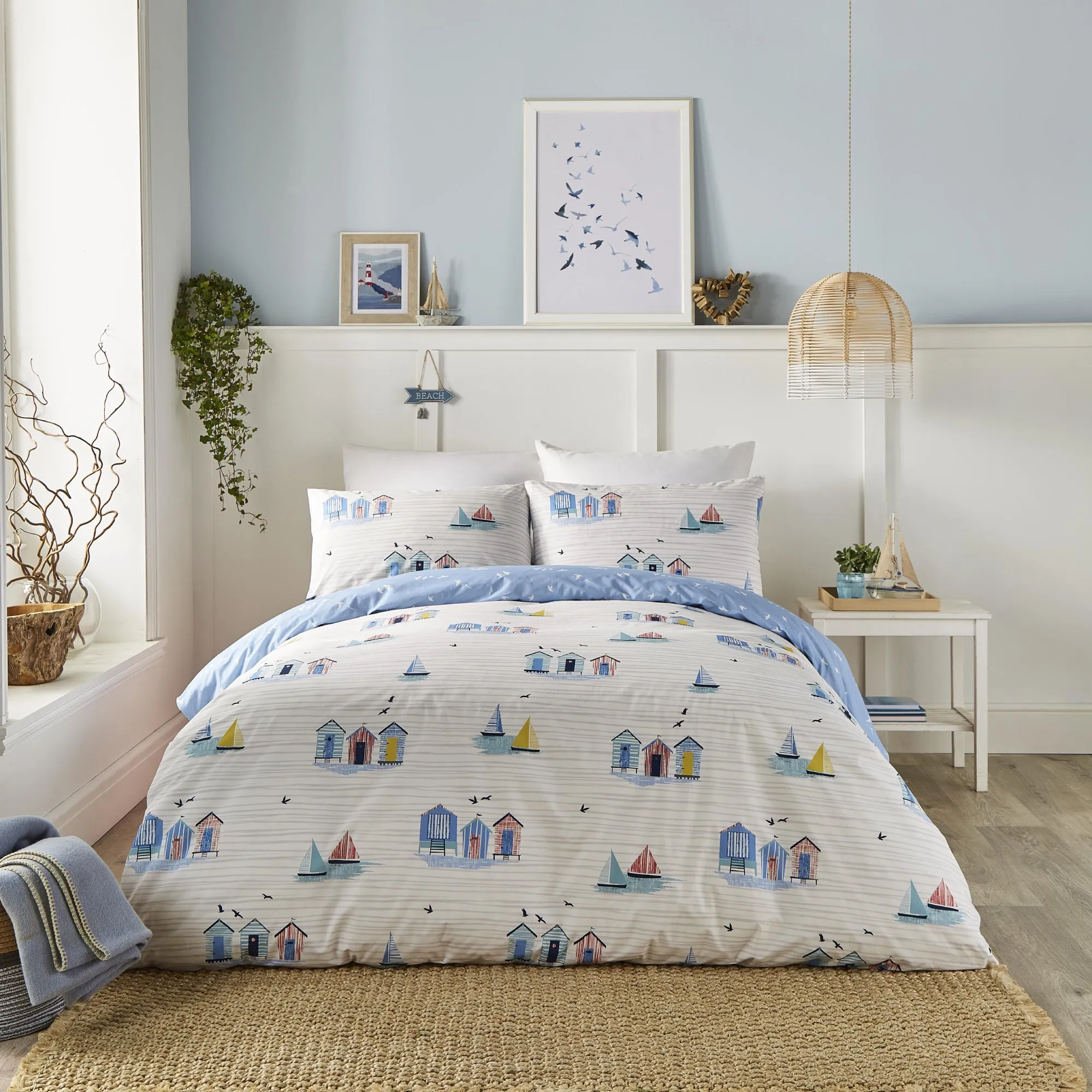 Beach Huts  Duvet Cover Set by Fusion in Blue