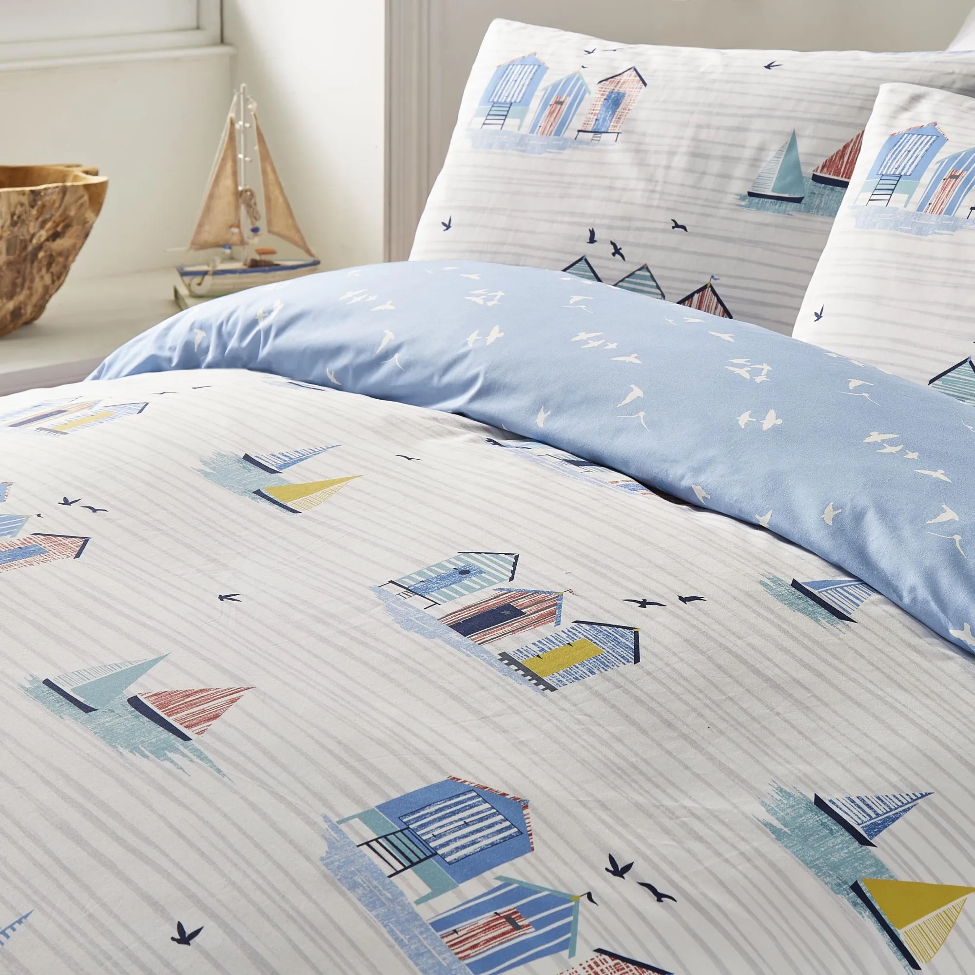 Beach Huts  Duvet Cover Set by Fusion in Blue