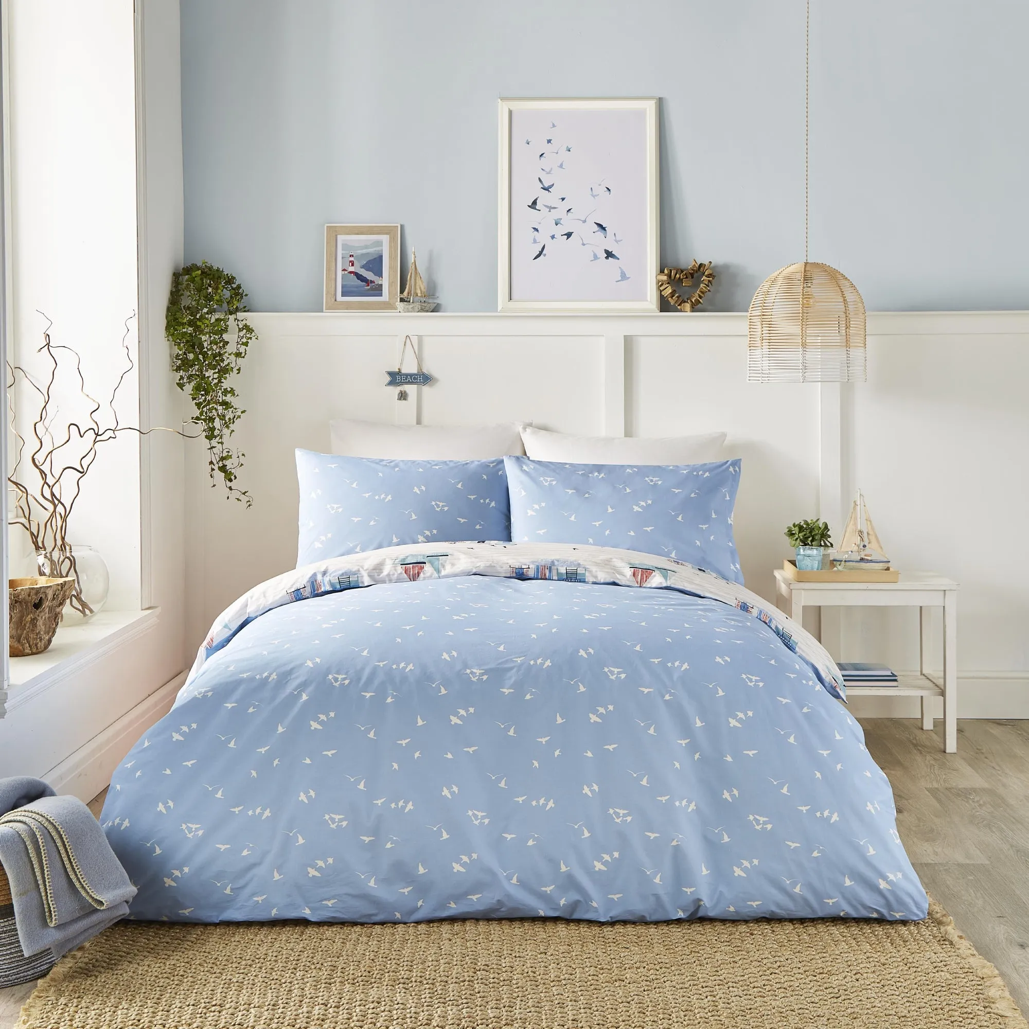 Beach Huts  Duvet Cover Set by Fusion in Blue