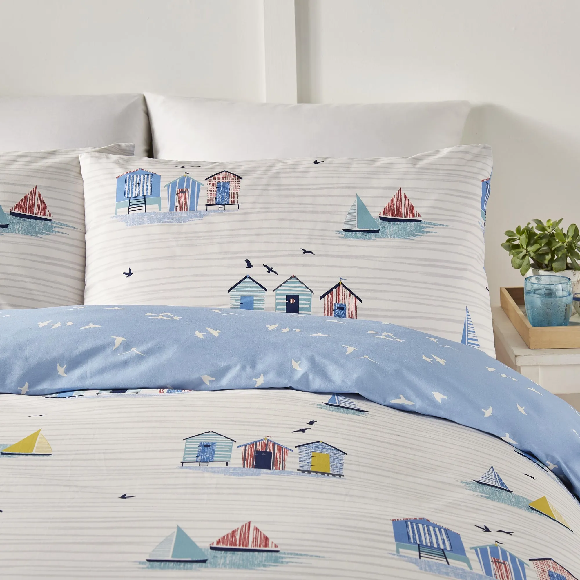 Beach Huts  Duvet Cover Set by Fusion in Blue