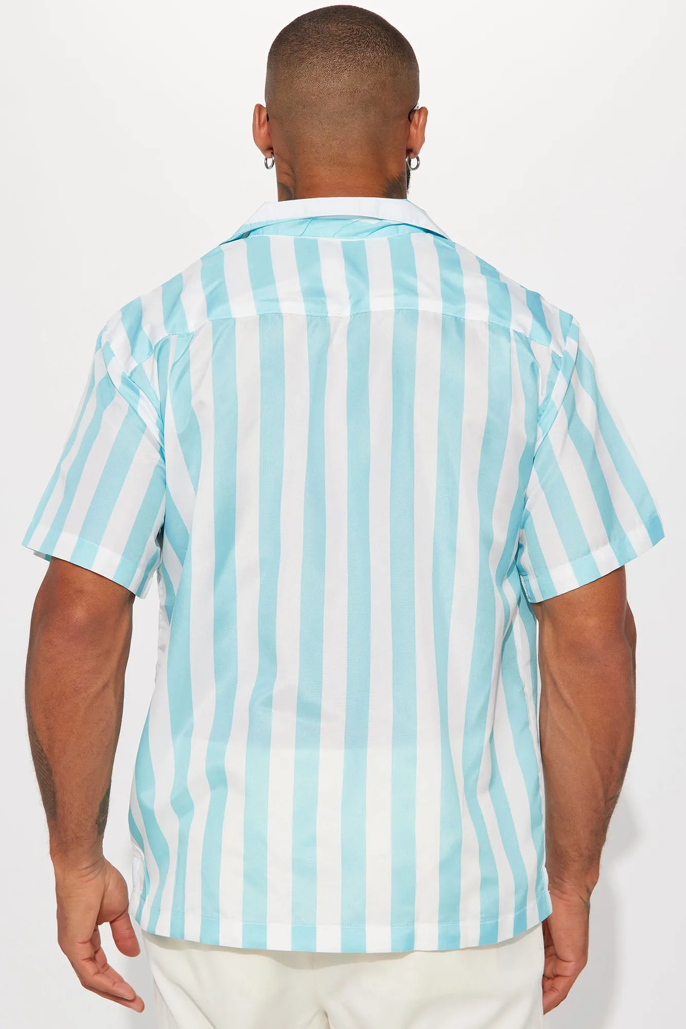 Beach Stripe Short Sleeve Woven Top - Aqua/Combo