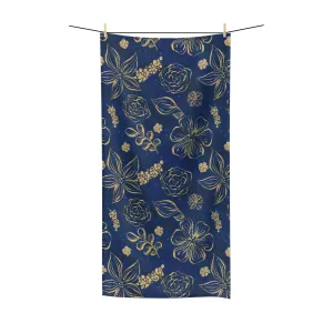 Beach Towel, Candy Blue Gold Flowers, Polycotton Towel