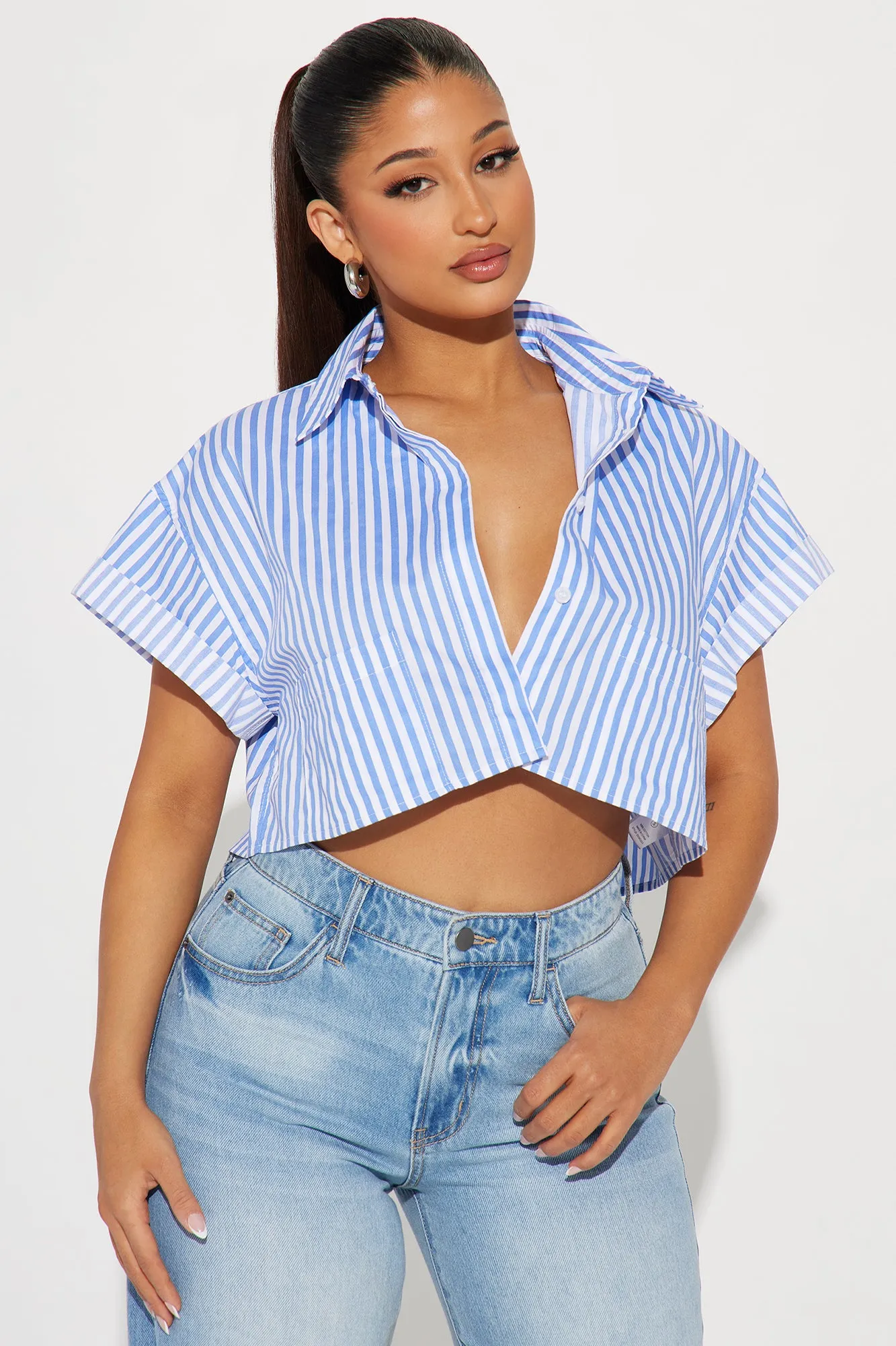 Beachside Babe Striped Shirt - White/Blue