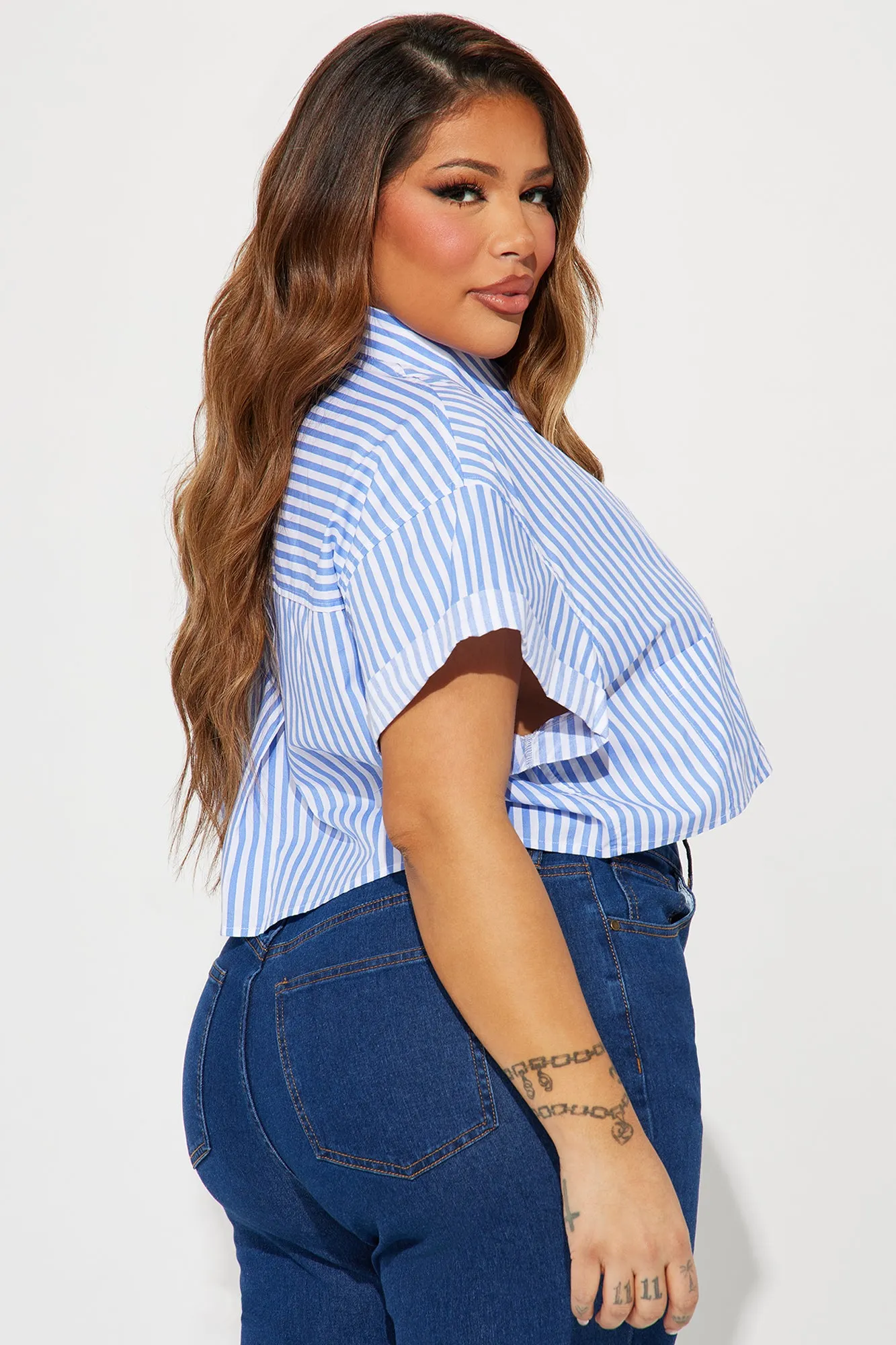 Beachside Babe Striped Shirt - White/Blue