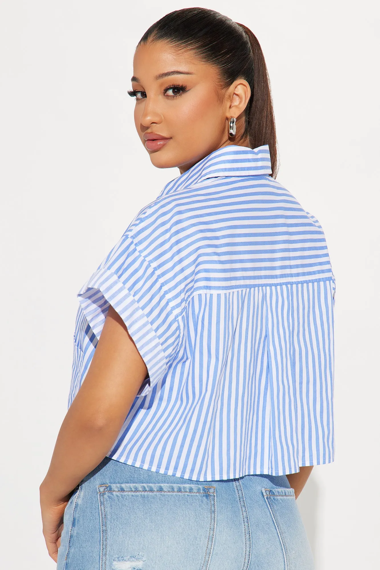 Beachside Babe Striped Shirt - White/Blue