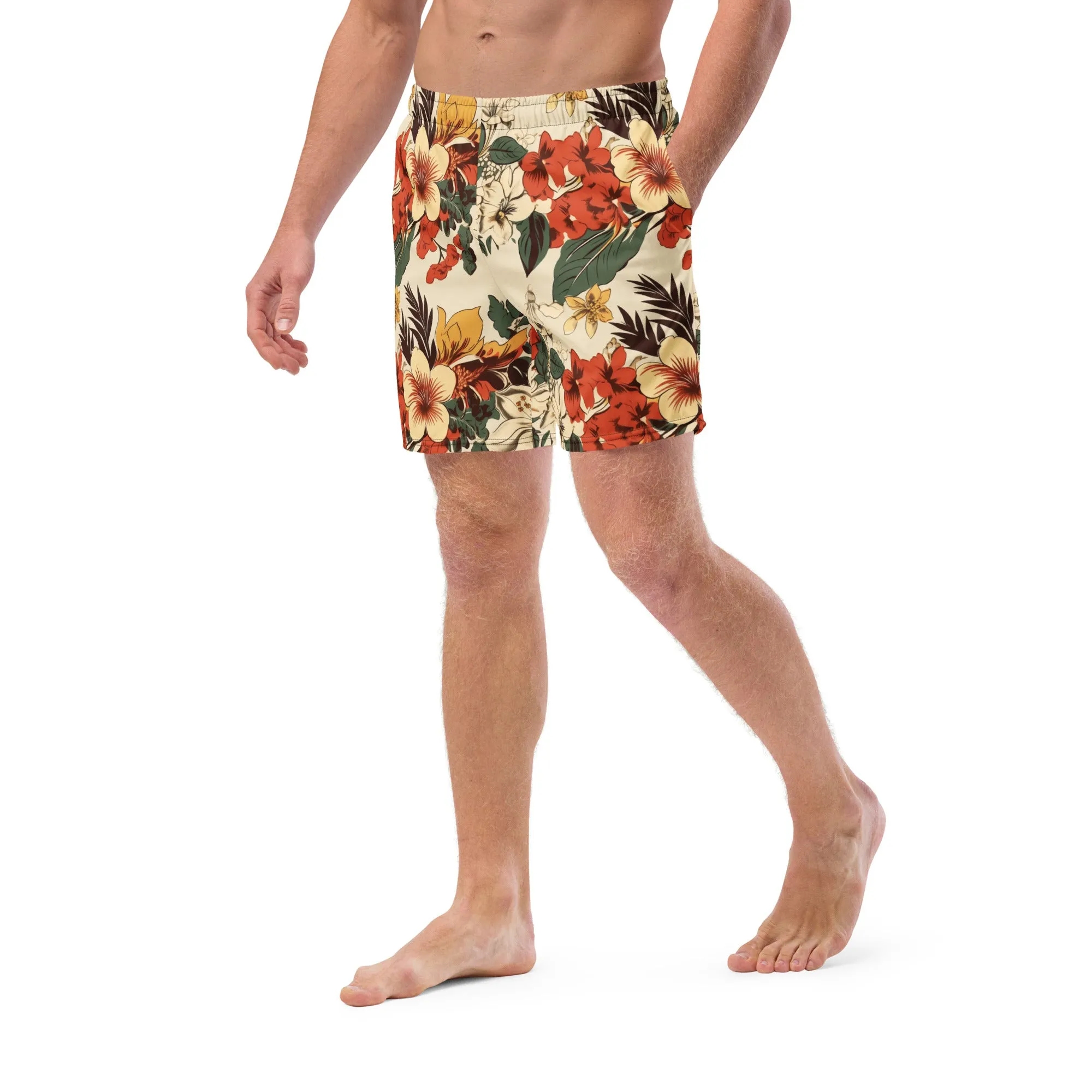 Beachy Bottoms Hawaiian Print Men's Swim Trunks