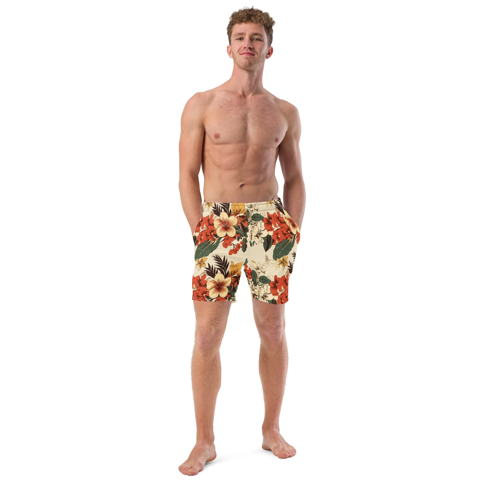 Beachy Bottoms Hawaiian Print Men's Swim Trunks