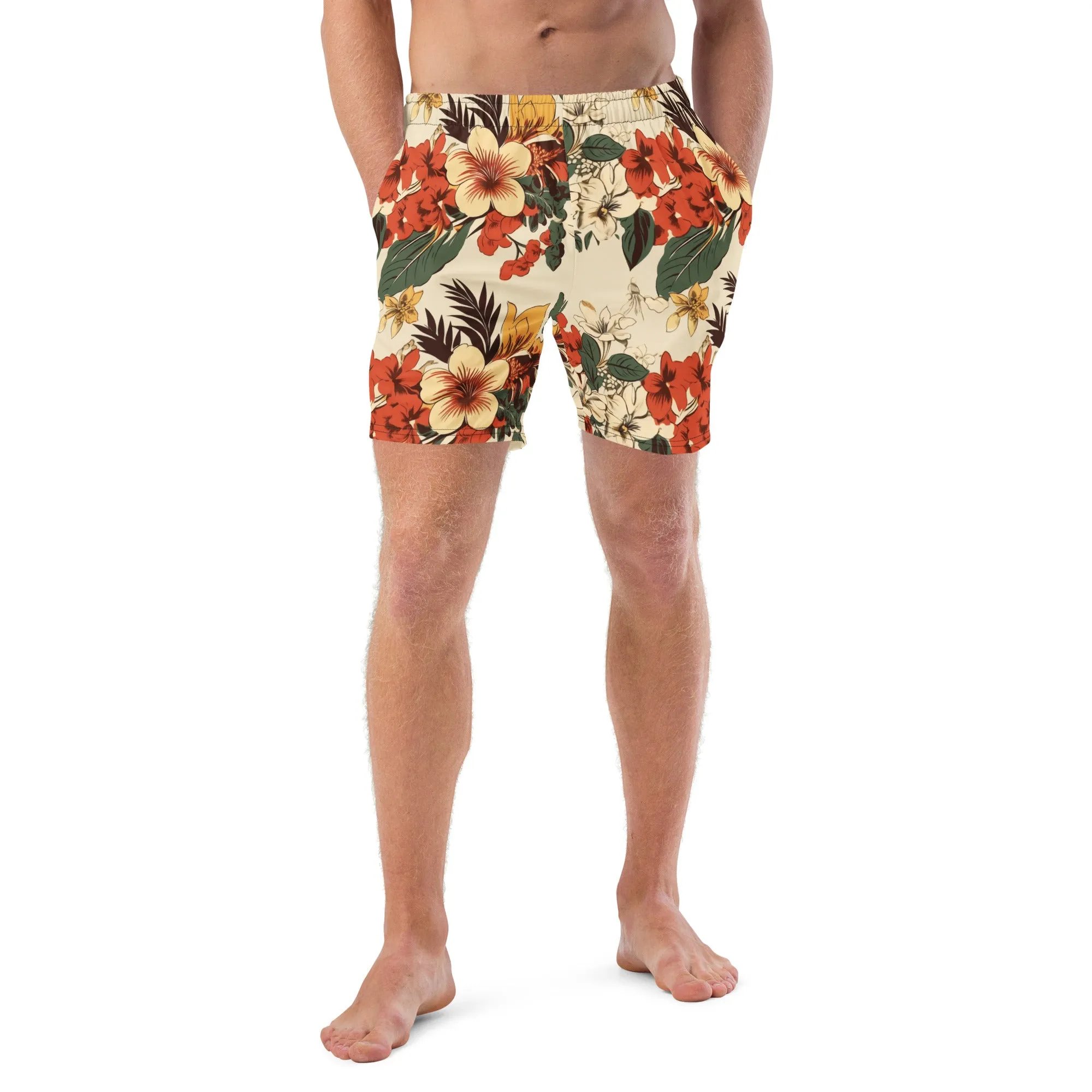 Beachy Bottoms Hawaiian Print Men's Swim Trunks