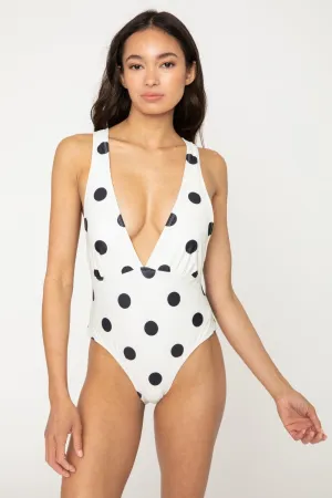 Beachy Keen Polka Dot Tied Plunge One-Piece Swimsuit