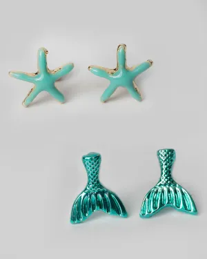 Beachy Turquoise Starfish and Mermaid Tail Ocean Stud Set Coastal Cowgirl