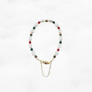 Beaded Baroque Pearl Bracelet (Red and Green)