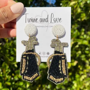 Beaded Black Golf Bag Earrings