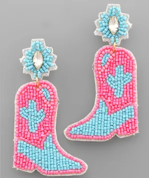 Beaded Cowgirl Boots Earrings *Multiple Colors*